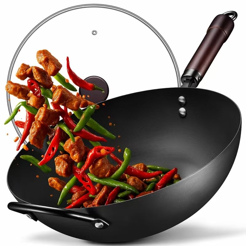 FGJ 13-inch wok with flat bottom for quick, even heating.