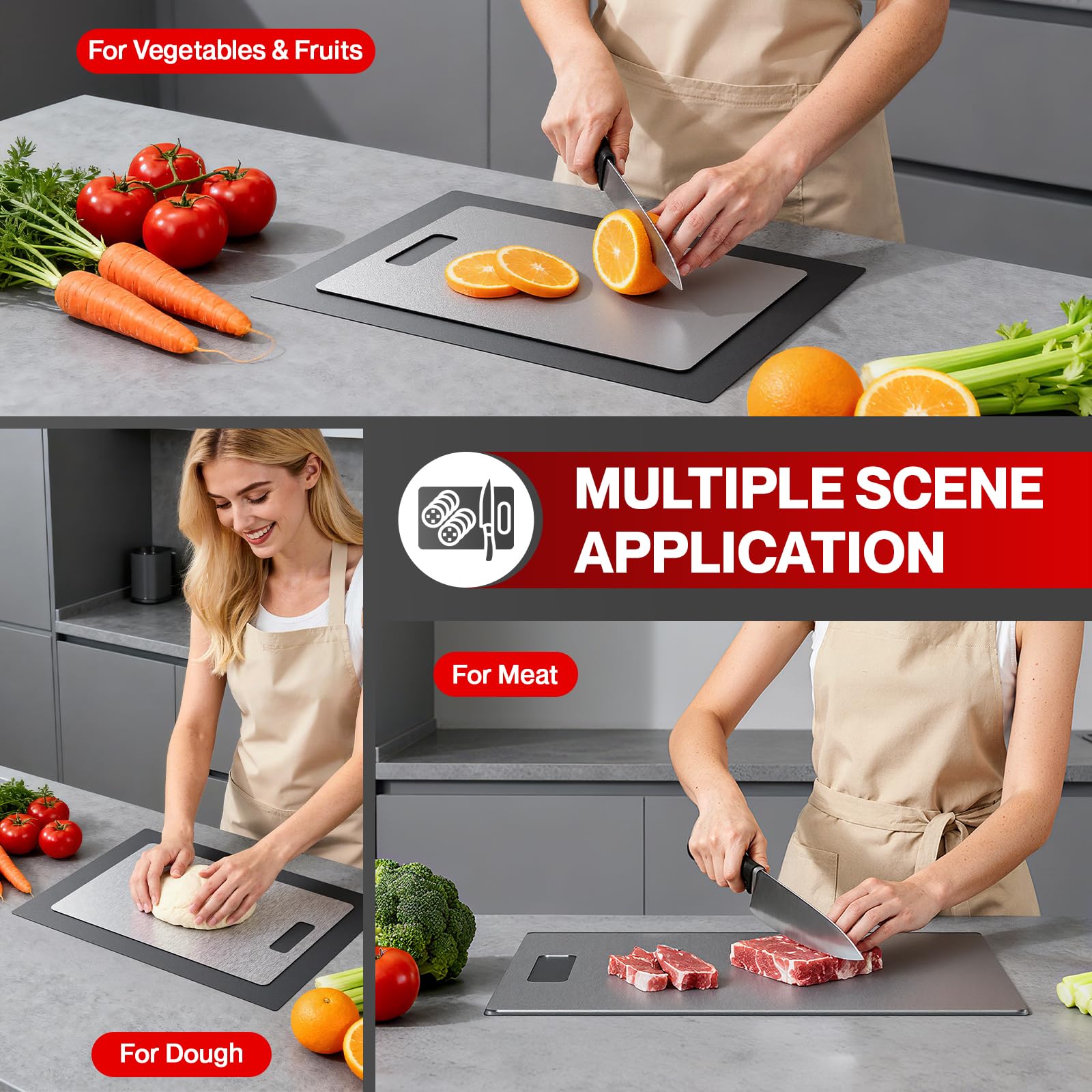 Fgreeble double-sided design enhances food separation and organized prep.