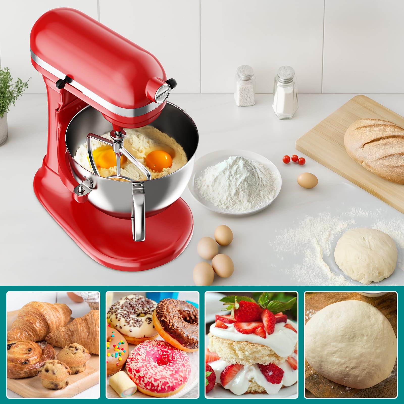 Fgreeble flex-edge beater speeds up baking prep with thorough mixing.