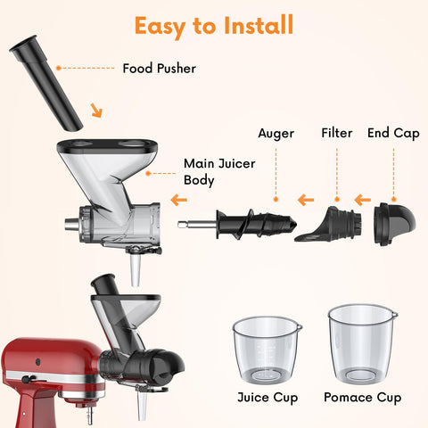 Fgreeble KitchenAid juicer attachment pusher enabling safe, controlled feeding during juicing.