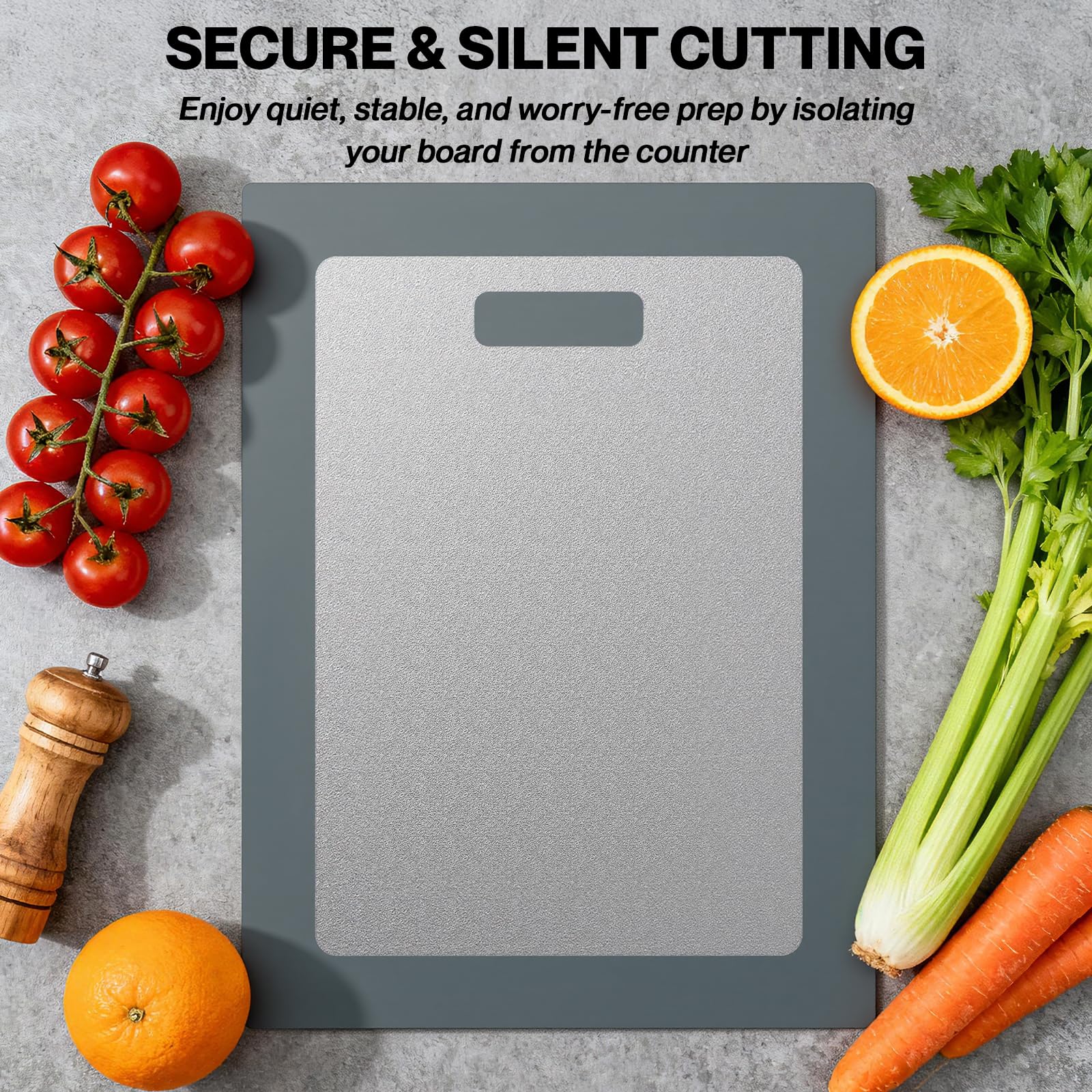 Fgreeble silicone pad non-slip base keeps boards steady on countertops.
