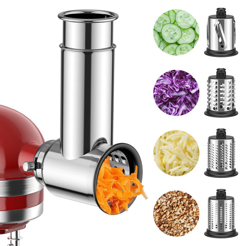 FGREEBLE stainless steel slicer-shredder attachment for KitchenAid enables quick, precise prep.