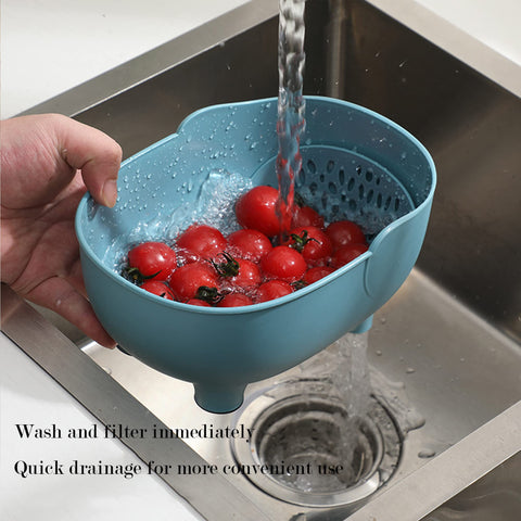 FHTECO fruit washing basket for thorough rinsing and easy transfer.