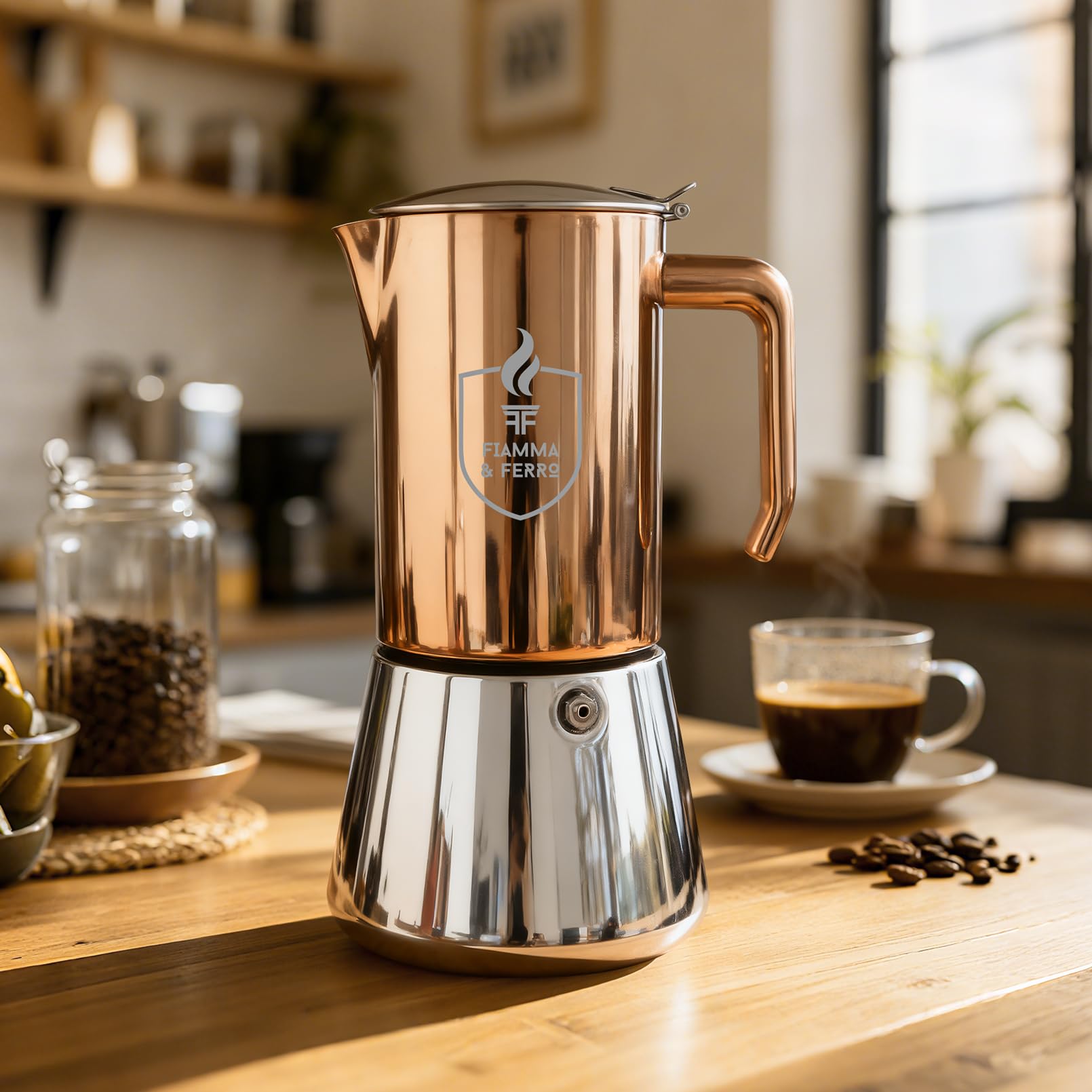 Fiamma & Ferro 12-cup stovetop espresso maker in stainless steel for pure flavor