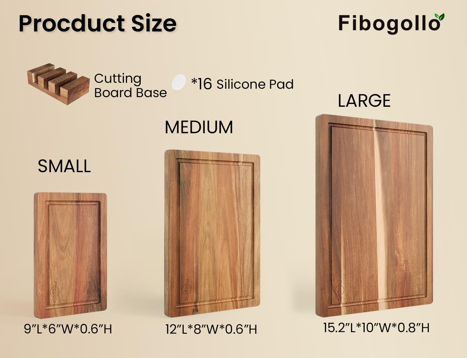 Fibogollo Acacia cutting board mineral oil treated for enhanced shine