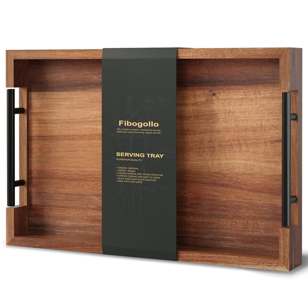 Fibogollo acacia wood serving tray with natural grain for stylish serving