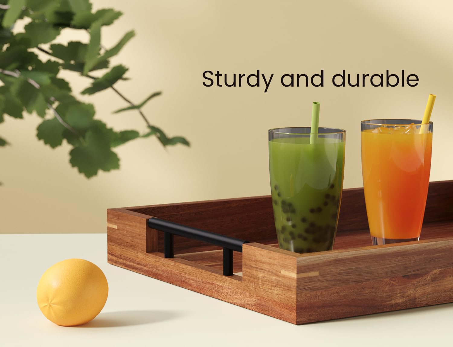 Fibogollo acacia wood tray on a coffee table, versatile decor and service.