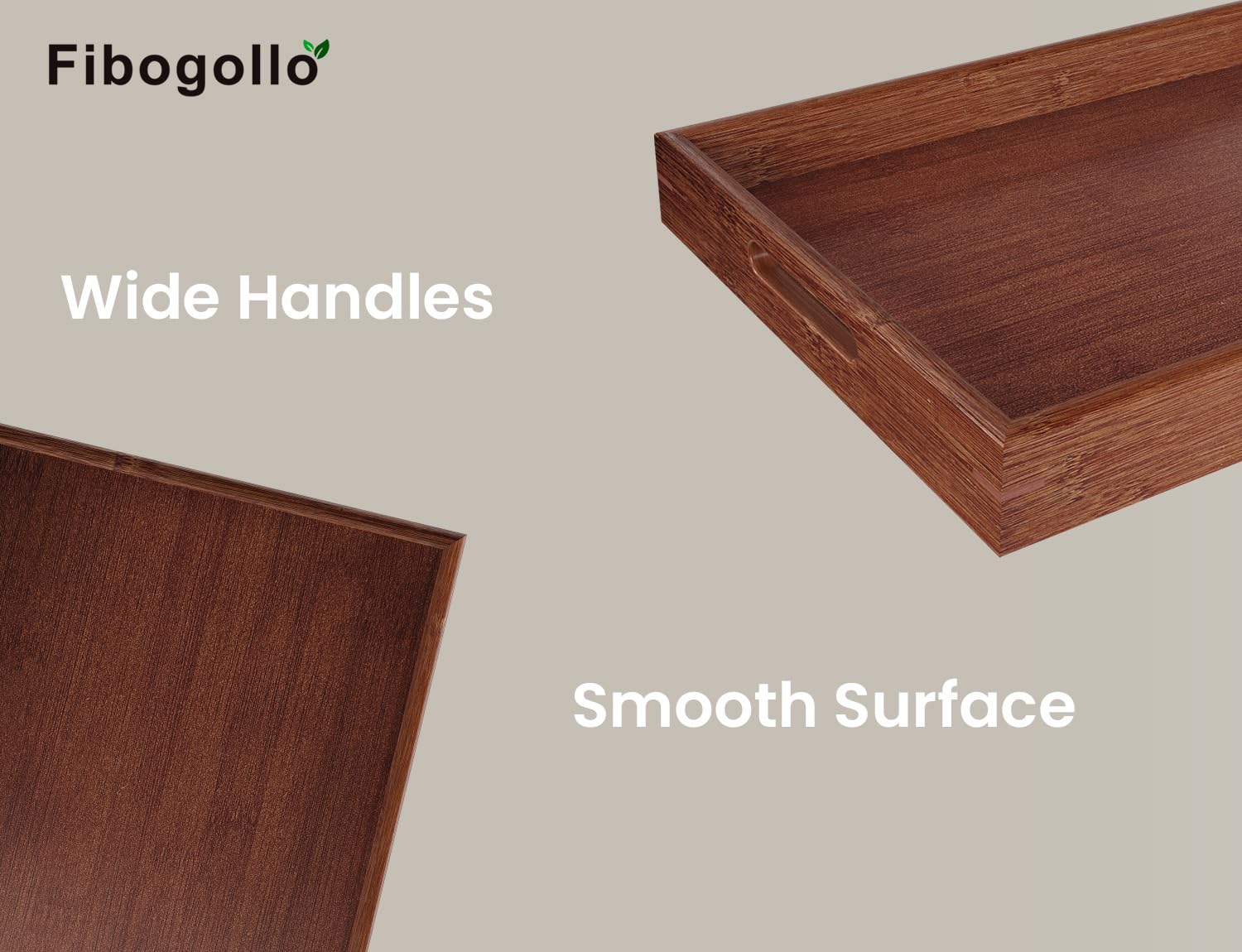 Large Fibogollo bamboo tray for fruits and desserts, easy to carry.