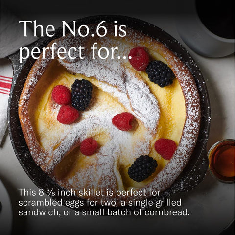 Field Company pre-seasoned skillet with grapeseed oil patina for natural nonstick.