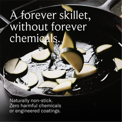 Field Company skillet in oven illustration suggests versatile baking capabilities.