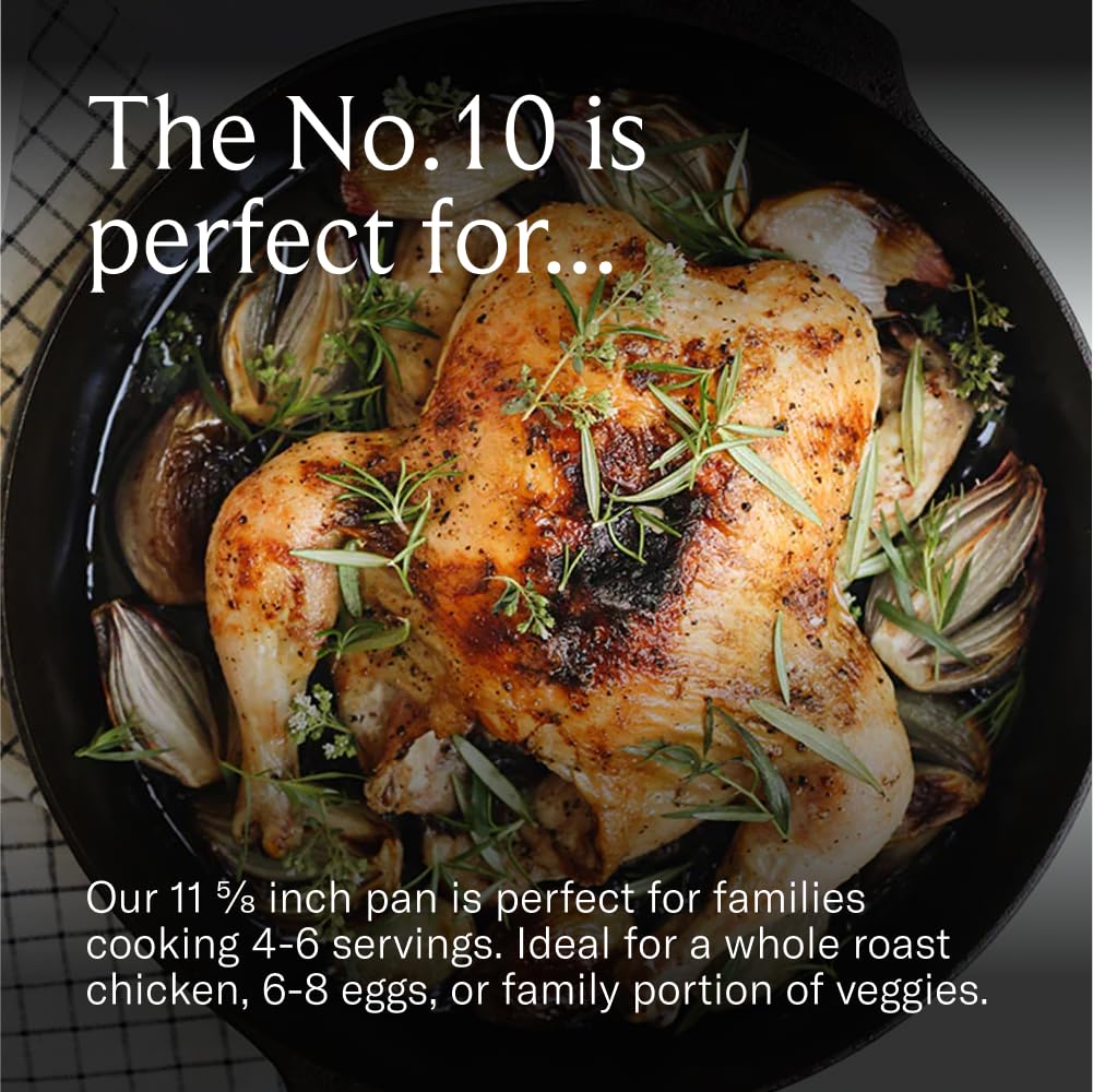 Field Company skillet pre-seasoned finish on display emphasizes natural nonstick potential.