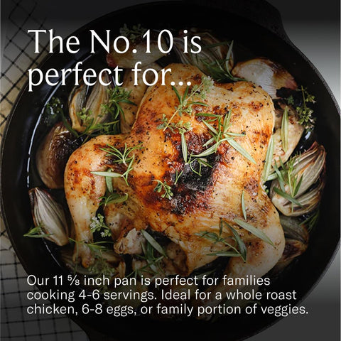 Field Company skillet pre-seasoned finish on display emphasizes natural nonstick potential.