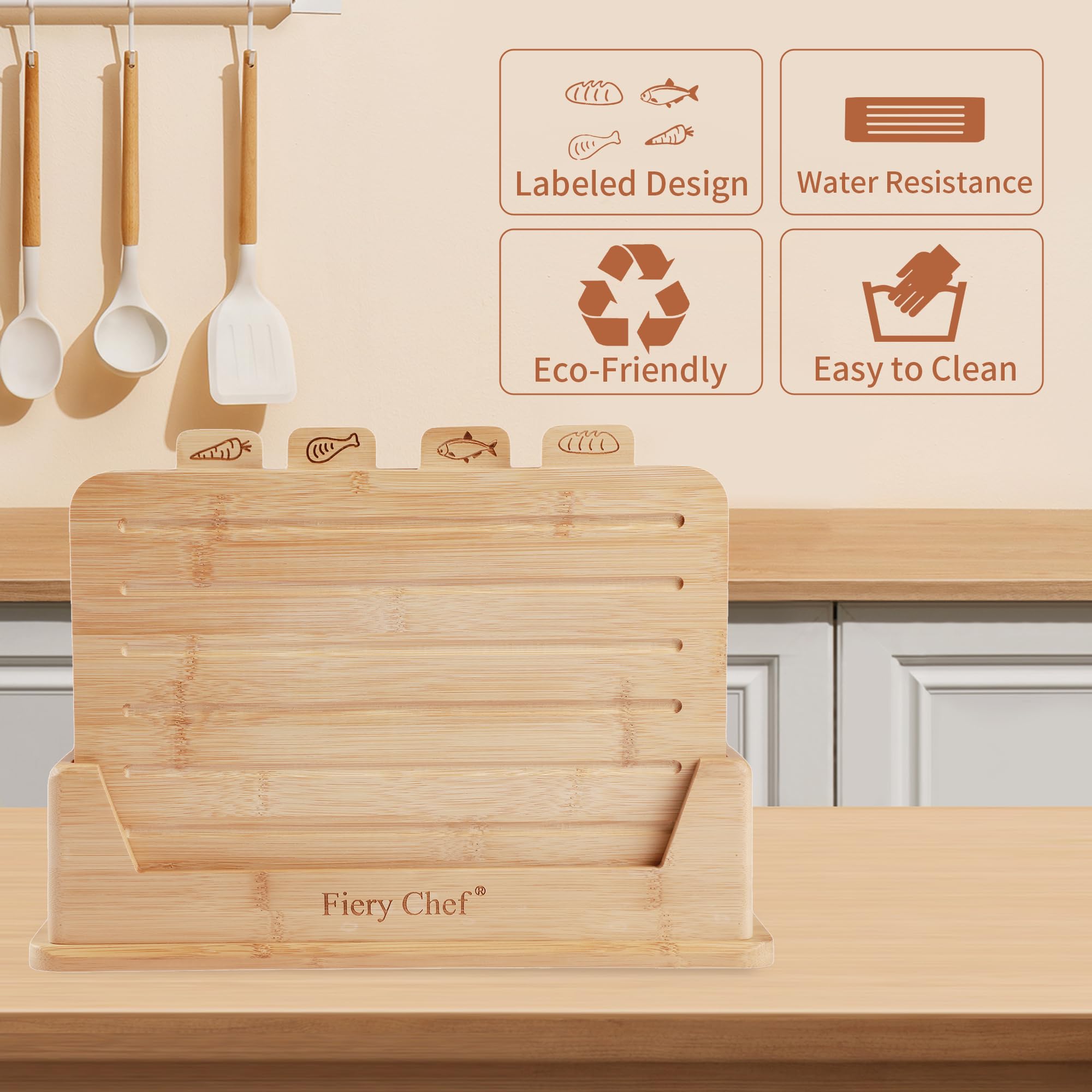 Fiery Chef boards help organize kitchen tasks in a tidy, stylish setup.