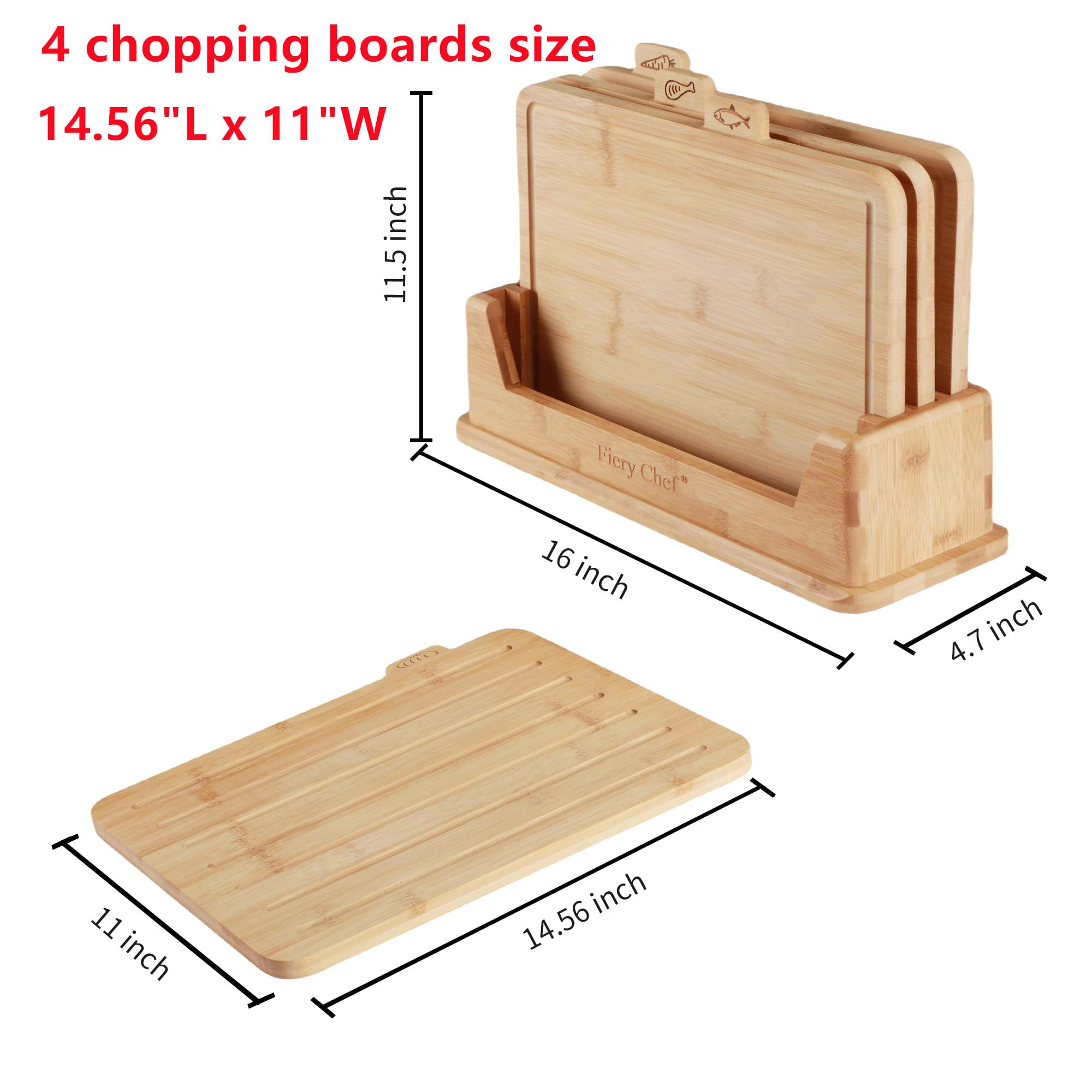Fiery Chef boards feature juice groove and double-sided surfaces for cleaner chopping.