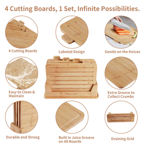 Fiery Chef meat-fish-vegetables boards support hygienic, distinct ingredient prep.
