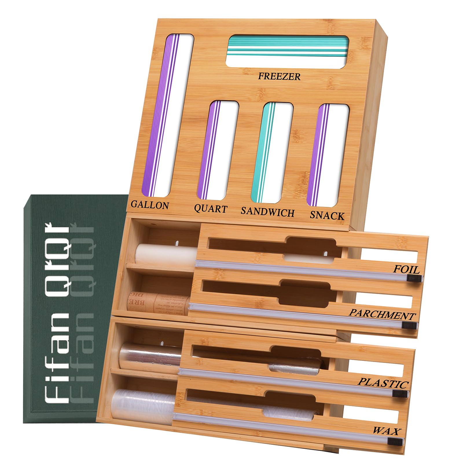 FifanQiQi 9-in-1 storage organizer neatly stores bags and wraps for easy access