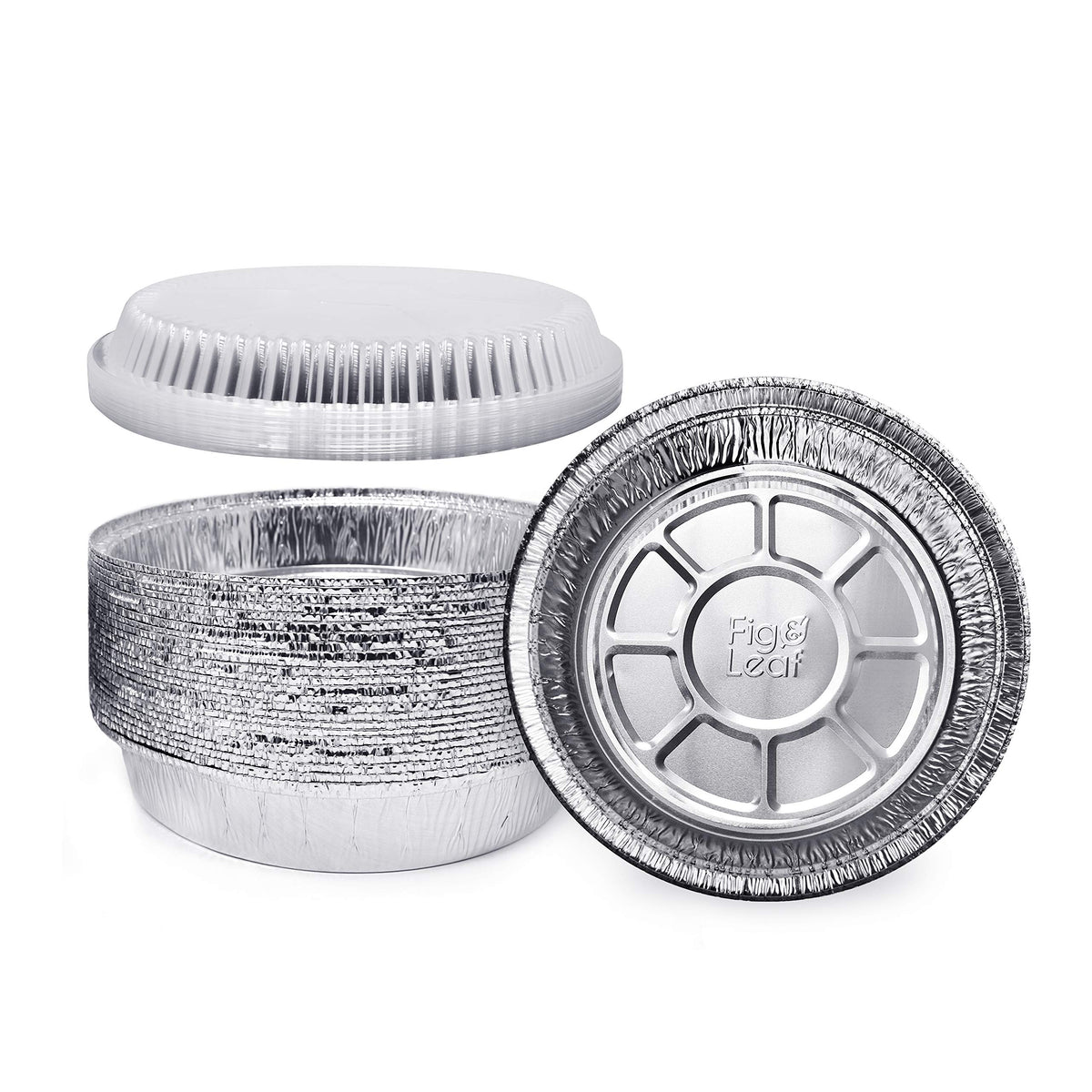 Fig & Leaf 7-inch round foil pans with lids for versatile roasting.