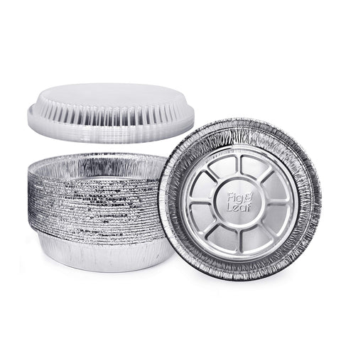 Fig & Leaf 7-inch round foil pans with lids for versatile roasting.