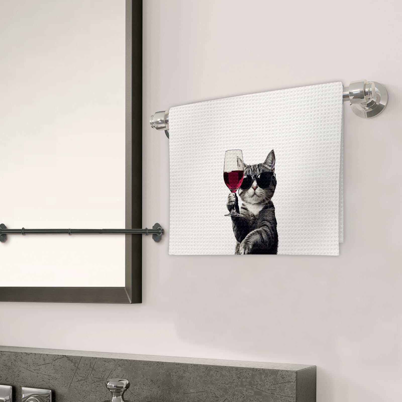 FIicy Cat Bar Towel decorative pattern enhances home bar decor