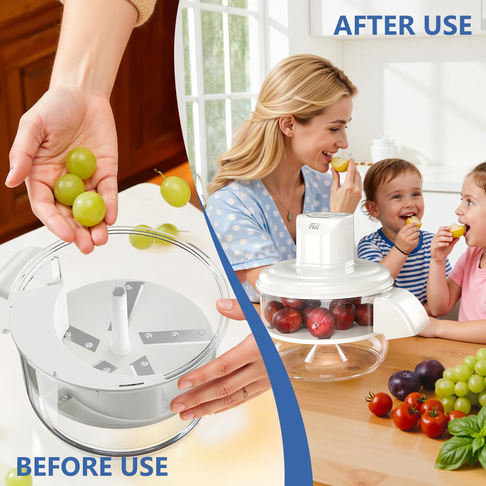 FIII Electric Grape Peeler battery compartment reveals cordless use advantage.