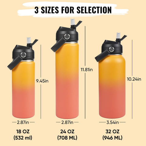 Fijinhom 24oz orange bottle with silicone straw for easy sipping.