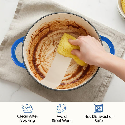 Close-up of blue enamel reveals a smooth, durable coating