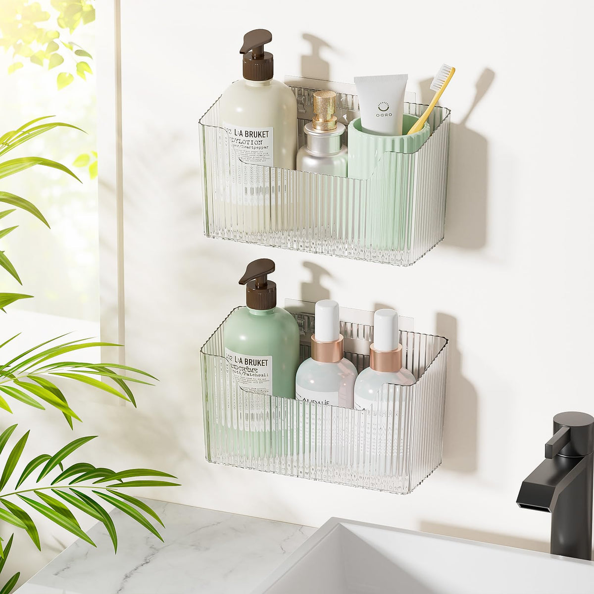 Fikinit 2-pack adhesive cabinet door caddies mounted on a cabinet door for clutter-free storage