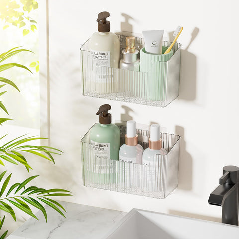 Fikinit 2-pack adhesive cabinet door caddies mounted on a cabinet door for clutter-free storage