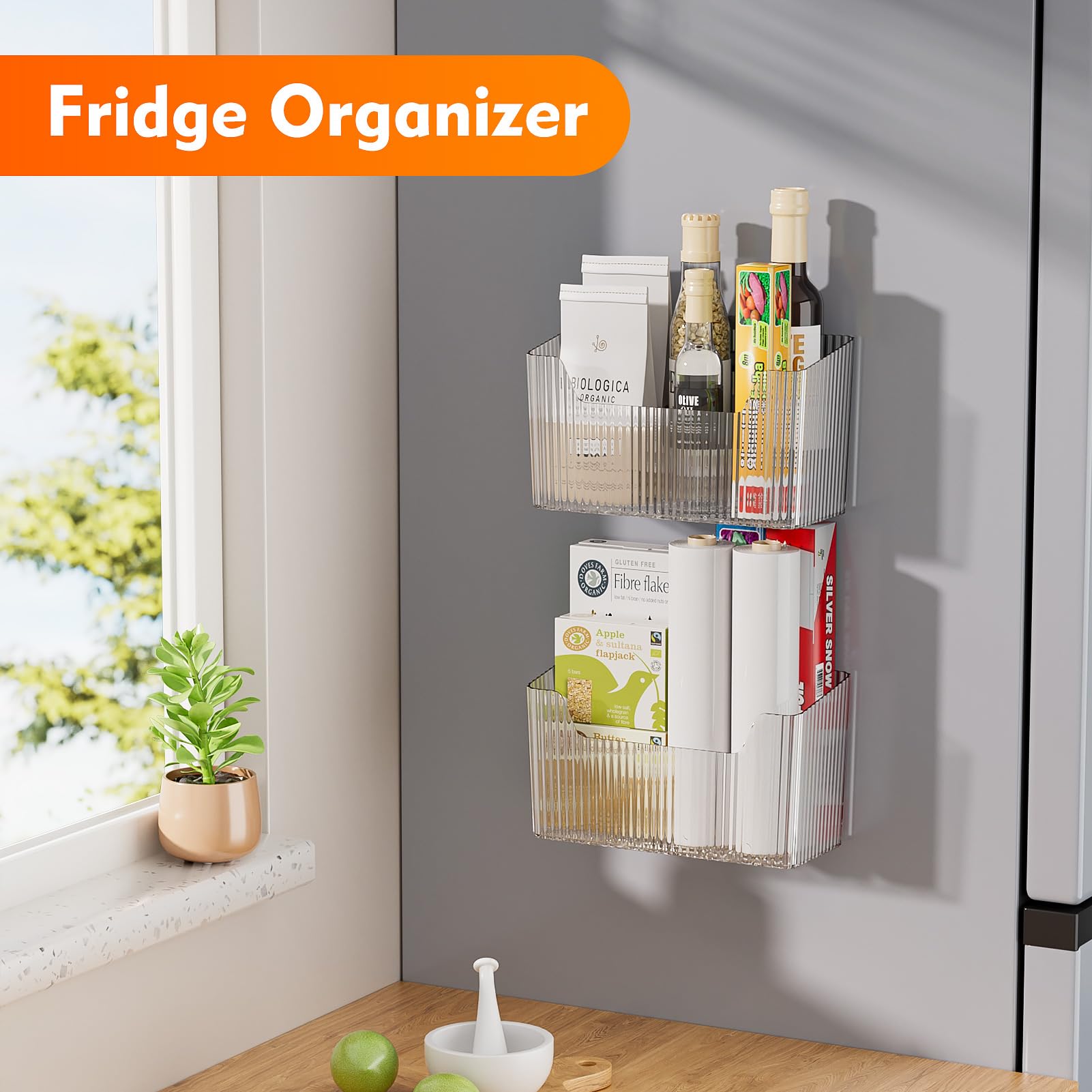 Fikinit clear plastic organizer bins attach to cabinets for easy access