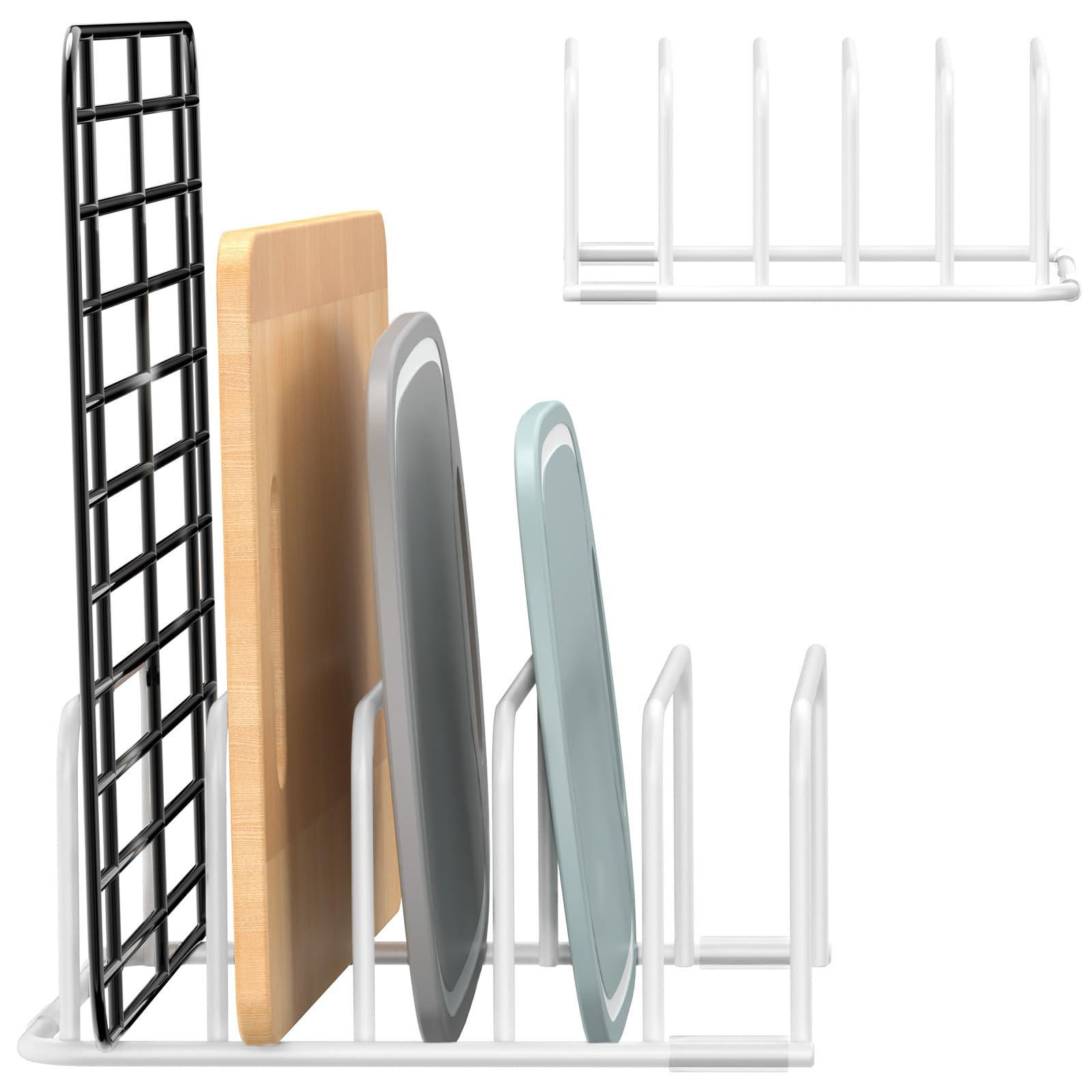 Fikoksol cutting board organizer in white, keeps kitchen tidy and frees cabinet space.