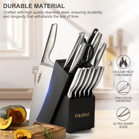 FikShot elegant knife block keeps blades within easy reach.