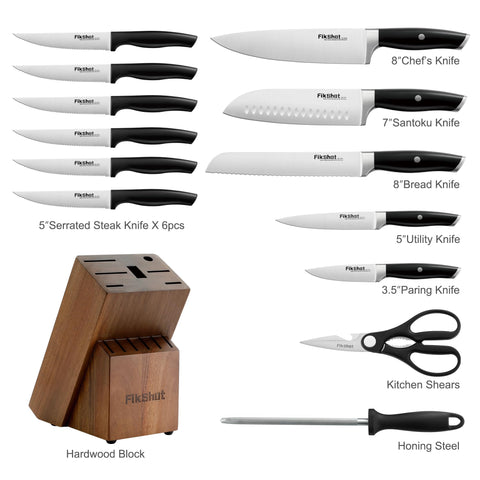 High-carbon stainless steel with vacuum heat treatment offers sharpness and durability.