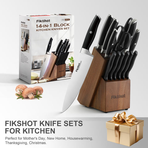 Includes chef, bread, santoku, utility, serrated steak knives, and paring knife.