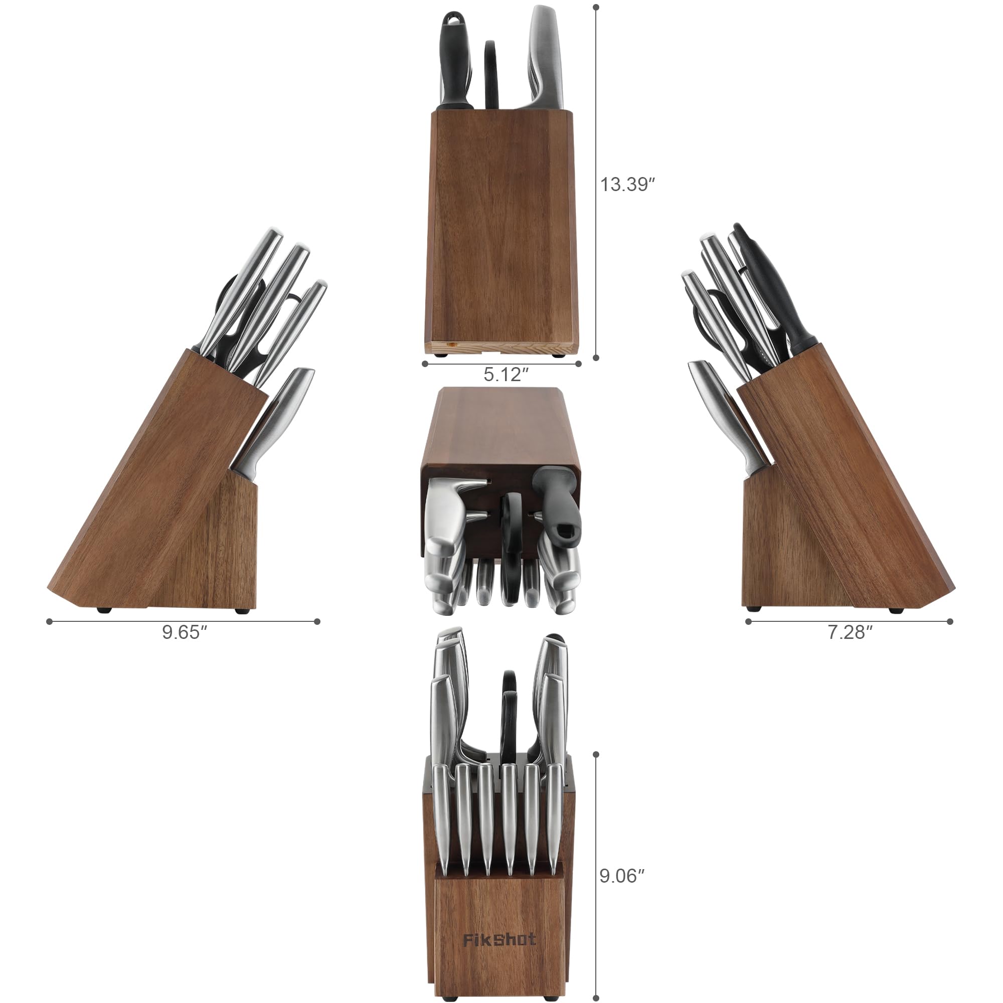 FIKSHOT knife sharpener in-block keeps edges ready for cooking.