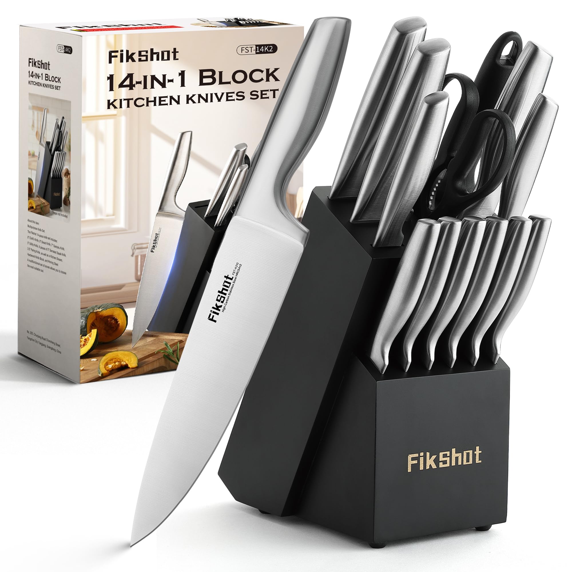 FikShot premium stainless steel knife block set for precise, organized meal prep.