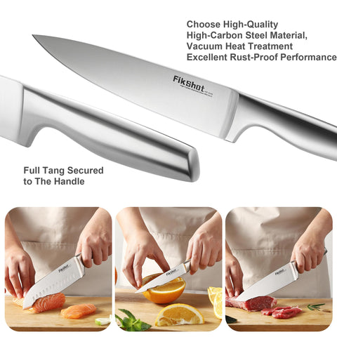 FikShot razor-sharp Santoku knife enables effortless chopping.