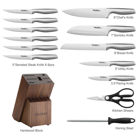 FIKSHOT stainless steel knife set resists stains and corrosion for lasting use.