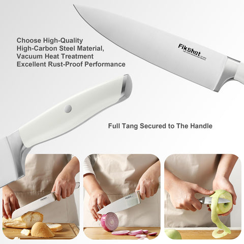 FikShot wooden knife block included for safe, dry storage between uses.