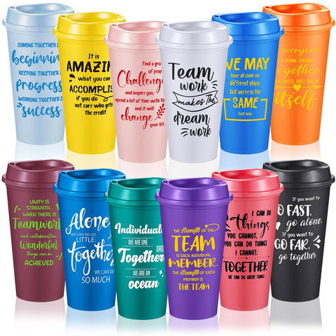 FillTouch 12pc appreciation cups in bright colors for team gifts and daily use.