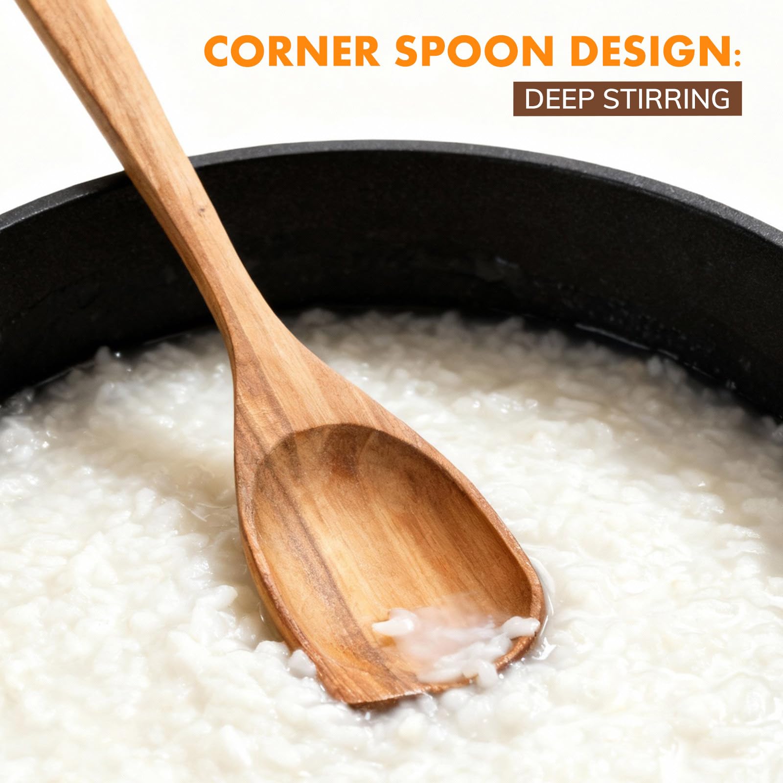 FillTouch lightweight wooden spoon remains comfortable during long stirring sessions.