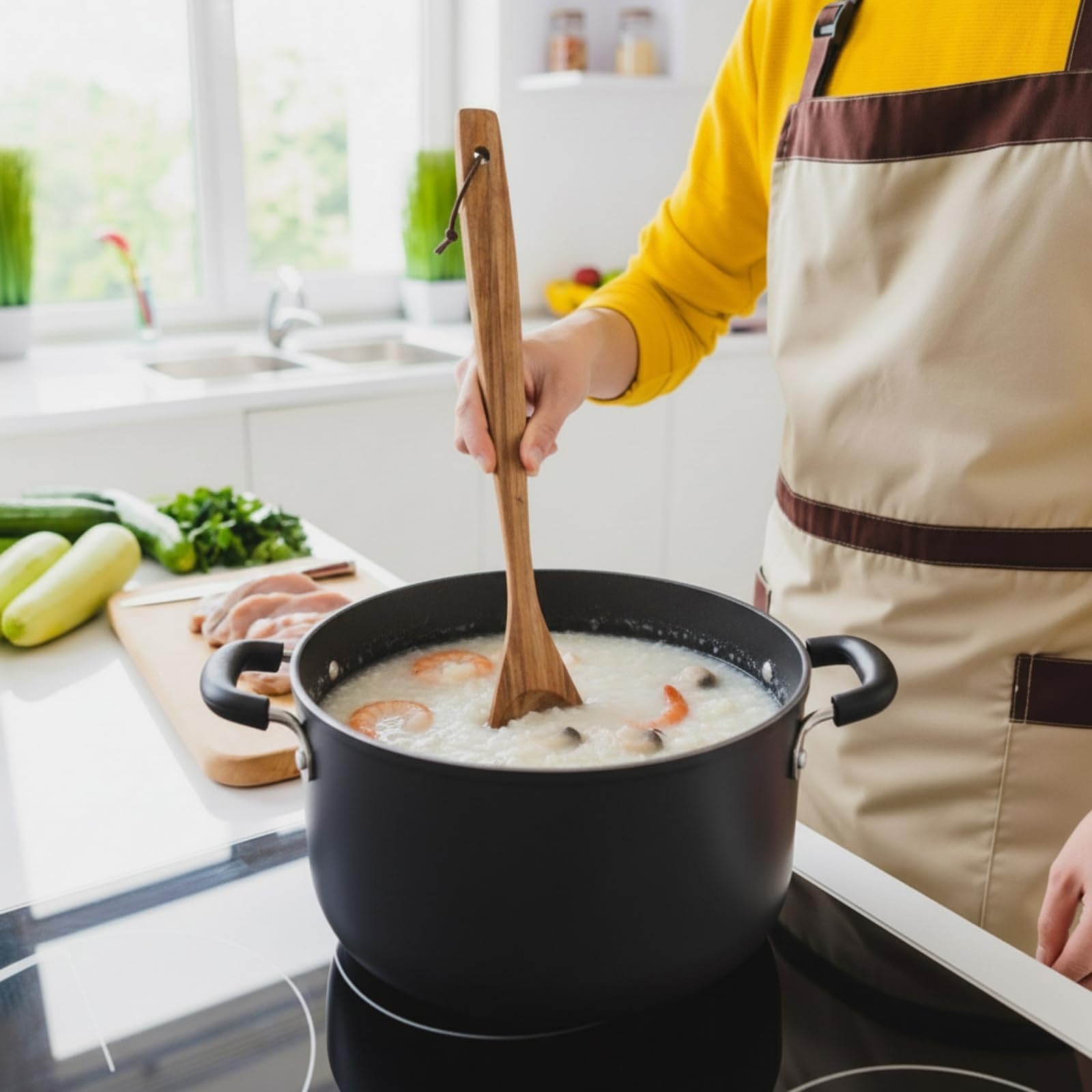 FillTouch rosewood spoon with long handle protects hands from heat during cooking.