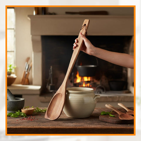FillTouch 24-inch rosewood spoon stirring thick batter with extended reach.