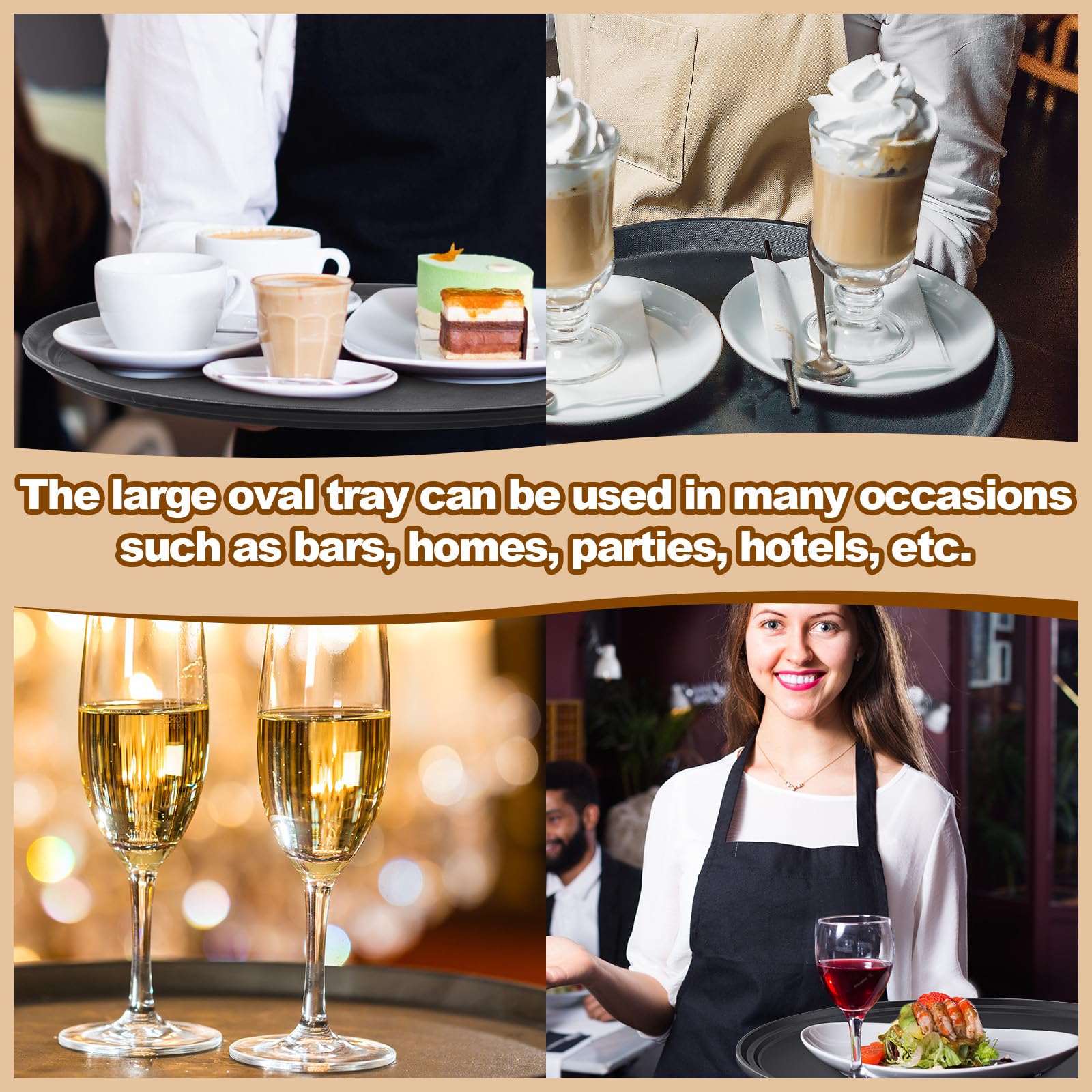 FillTouch 24x29 black oval serving tray for spacious catering setups.