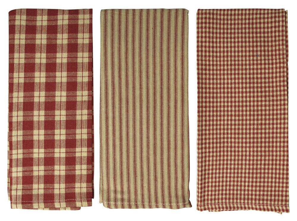 fillURbasket burgundy farmhouse towels 3-pack for rustic kitchen decor and everyday drying.