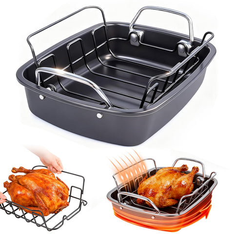 Fimary 24lb carbon steel roasting pan with rack for large turkeys