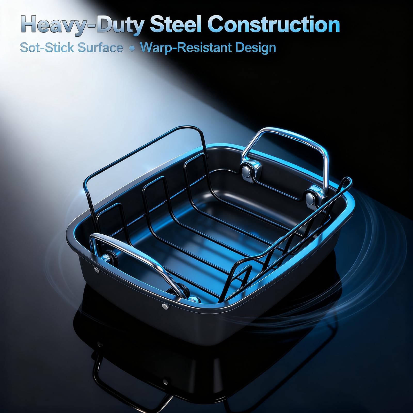 Fimary roasting pan with 3cm leak-proof rim keeps oven clean