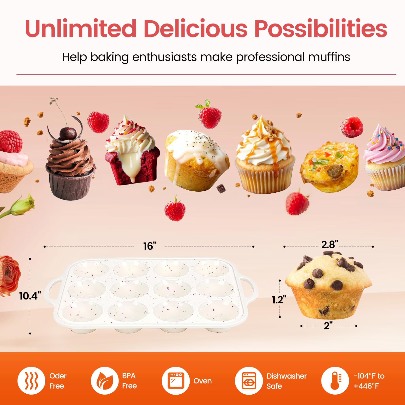Fimary muffin pan supports everyday baking from muffins to cupcakes.