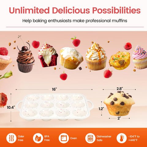 Fimary muffin pan supports everyday baking from muffins to cupcakes.