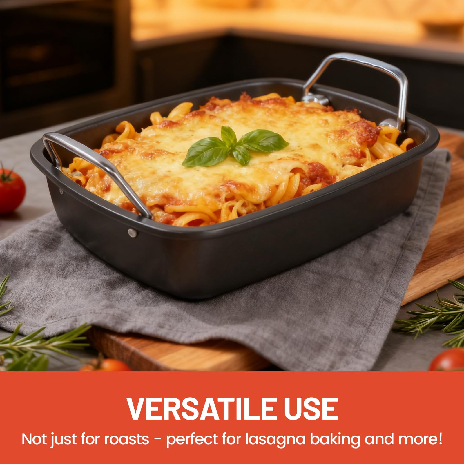 Fimary dishwasher-safe roasting pan saves cleanup time