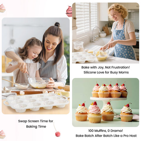 Fimary easy-clean muffin pan cleans by hand or dishwasher.